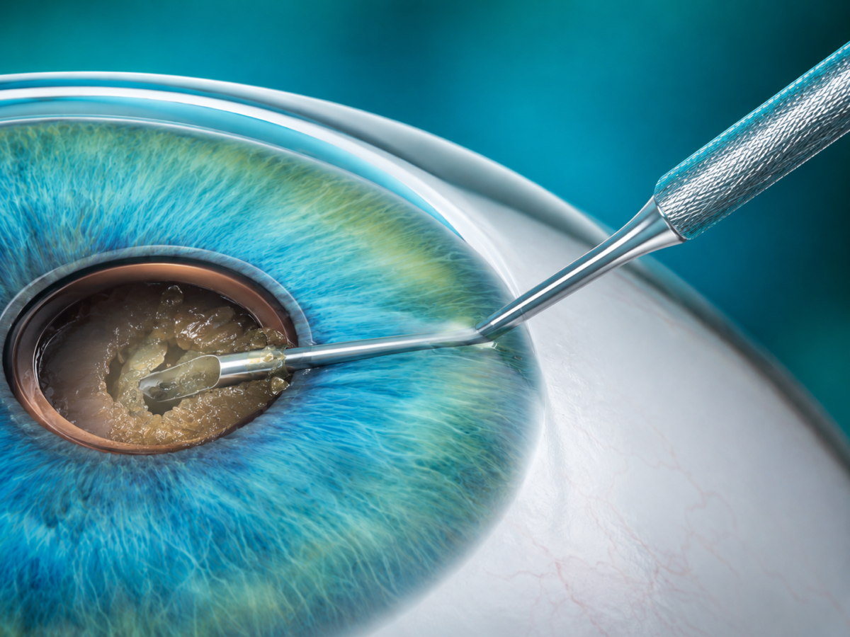The eye’s natural lens is gently broken up and removed through the small incision.